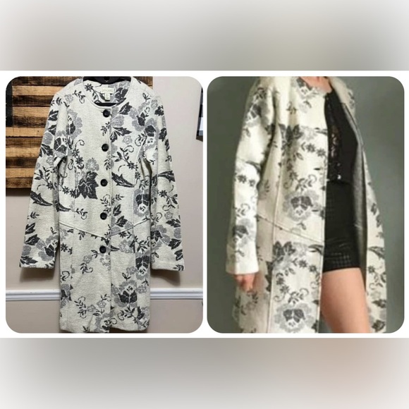Anthropologie Floral Cream and Black Coat - Picture 1 of 8